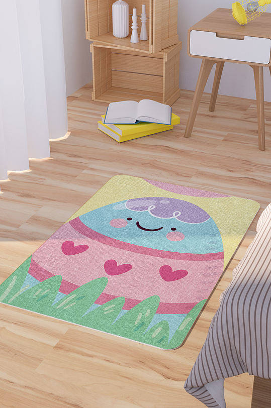 矢量手绘卡通可爱彩蛋脚垫地毯图案