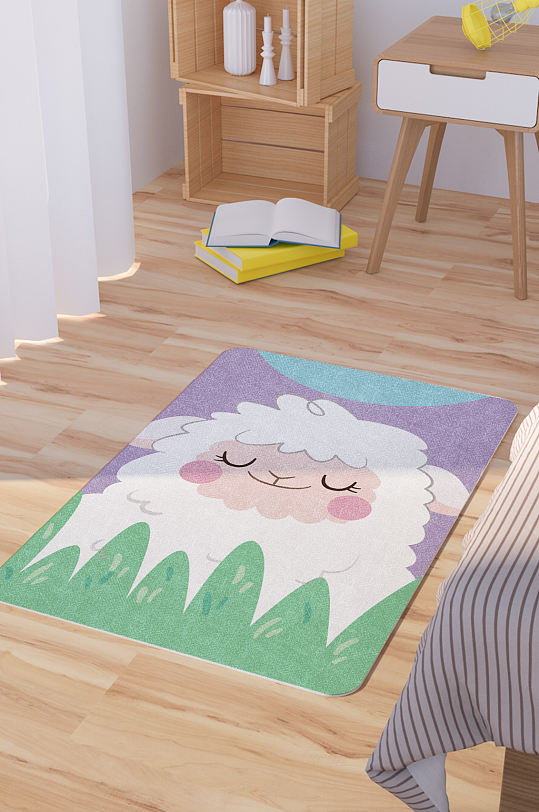 矢量手绘卡通可爱绵羊脚垫地毯图案-众图网