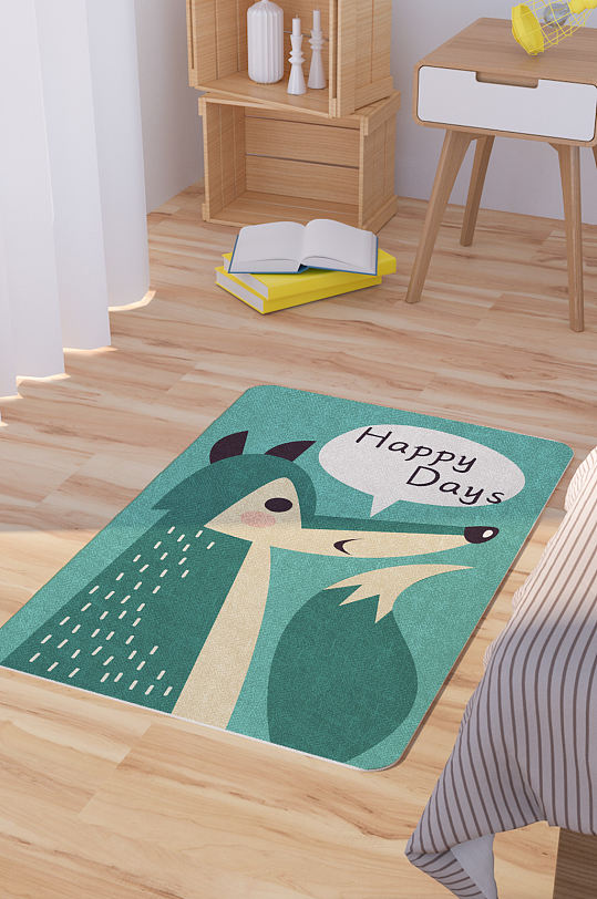 矢量手绘卡通可爱狼脚垫地毯图案-众图网