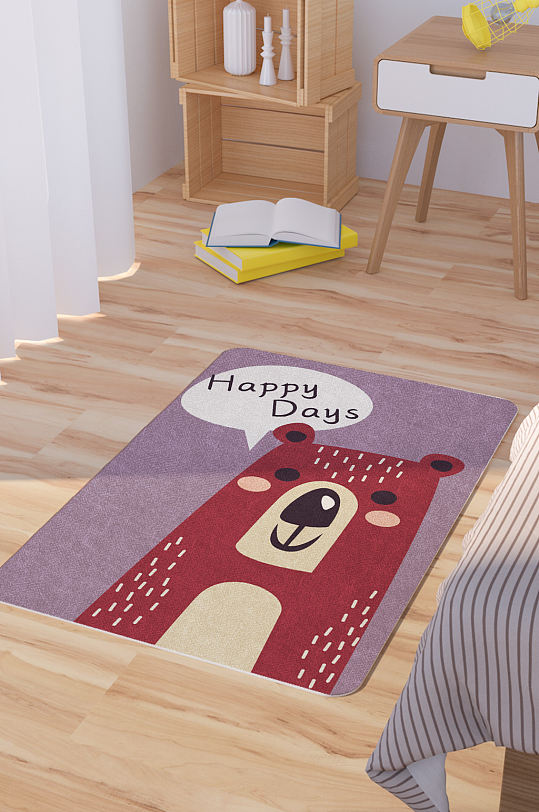 矢量手绘卡通可爱熊脚垫地毯图案-众图网