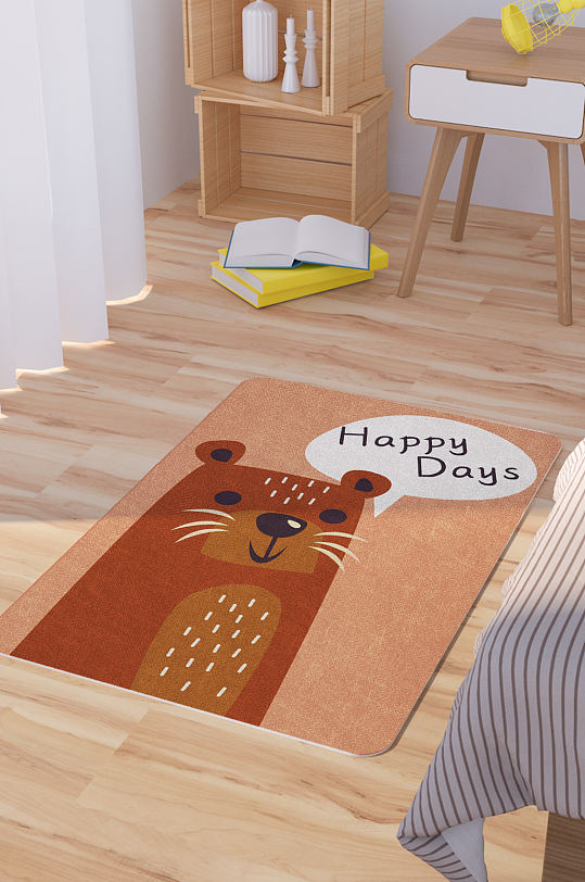 矢量手绘卡通可爱鼬鼠脚垫地毯图案-众图网