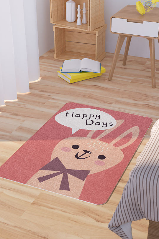 矢量手绘卡通可爱兔子脚垫地毯图案-众图网