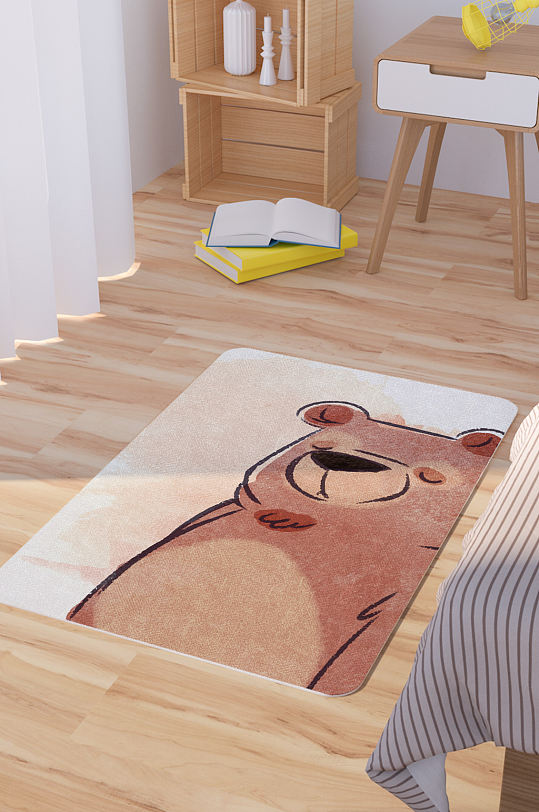 矢量手绘卡通可爱熊脚垫地毯图案-众图网