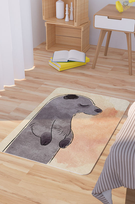 矢量手绘卡通可爱小动物脚垫地毯图案-众图网