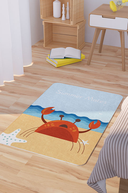 矢量手绘卡通可爱螃蟹脚垫地毯图案