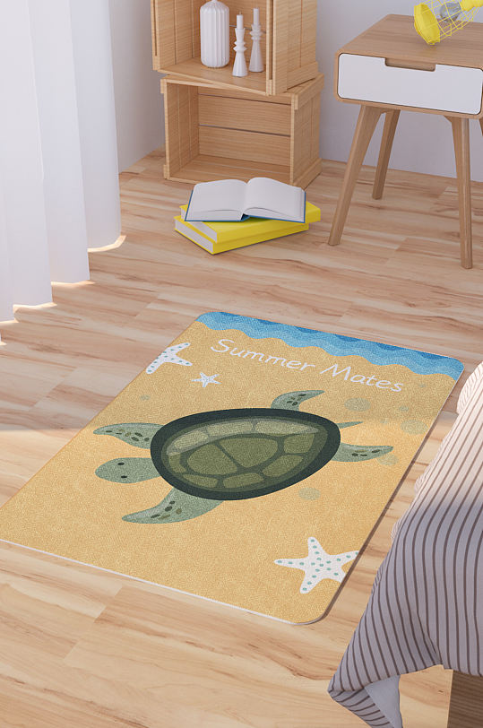 矢量手绘卡通可爱海龟脚垫地毯图案-众图网