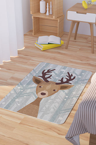 矢量手绘卡通可爱鹿脚垫地毯图案