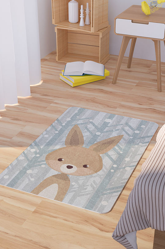 矢量手绘卡通可爱兔子脚垫地毯图案-众图网