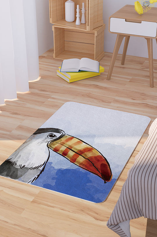 矢量手绘水彩大嘴鸟脚垫地毯图案-众图网