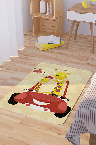 矢量手绘卡通可爱长颈鹿脚垫地毯图案
