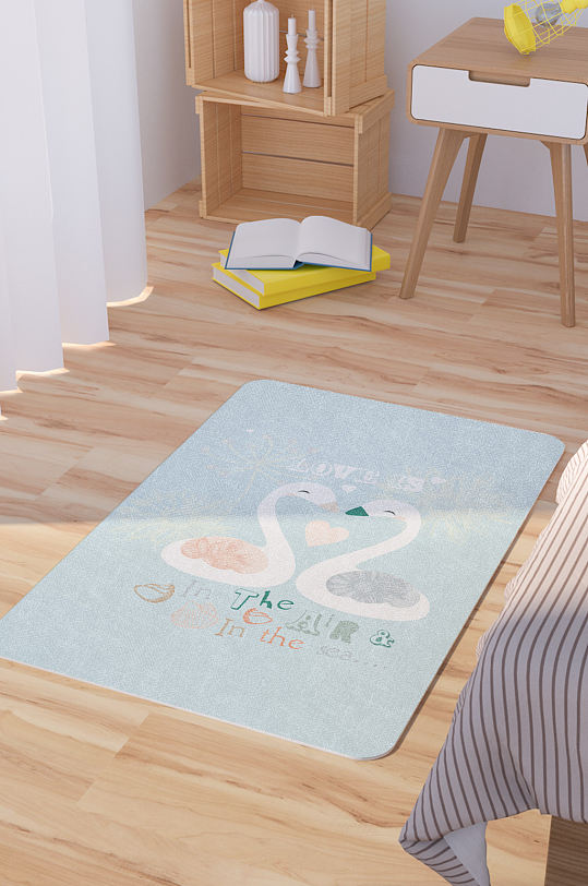 矢量手绘卡通可爱天鹅脚垫地毯图案-众图网