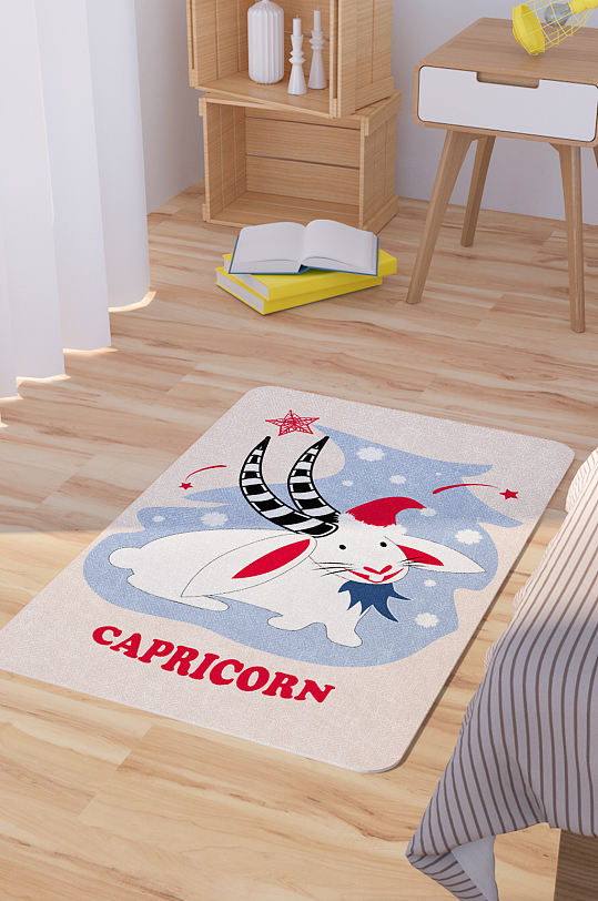 矢量手绘卡通可爱兔子脚垫地毯图案-众图网