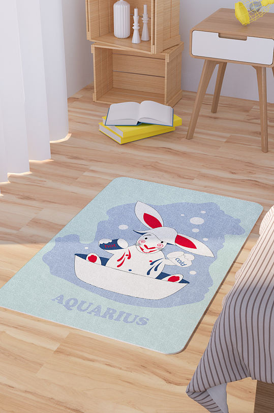 矢量手绘卡通可爱兔子脚垫地毯图案-众图网