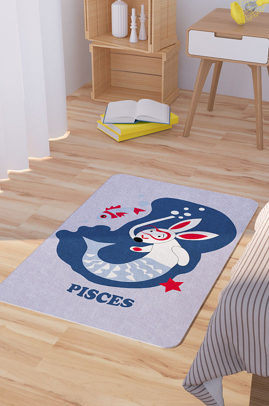 矢量手绘卡通可爱兔子脚垫地毯图案-众图网