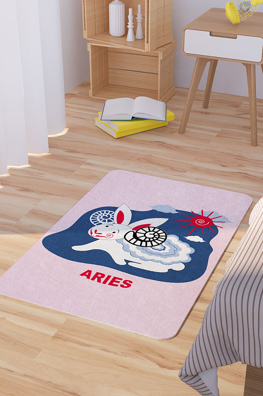 矢量手绘卡通可爱兔子脚垫地毯图案-众图网