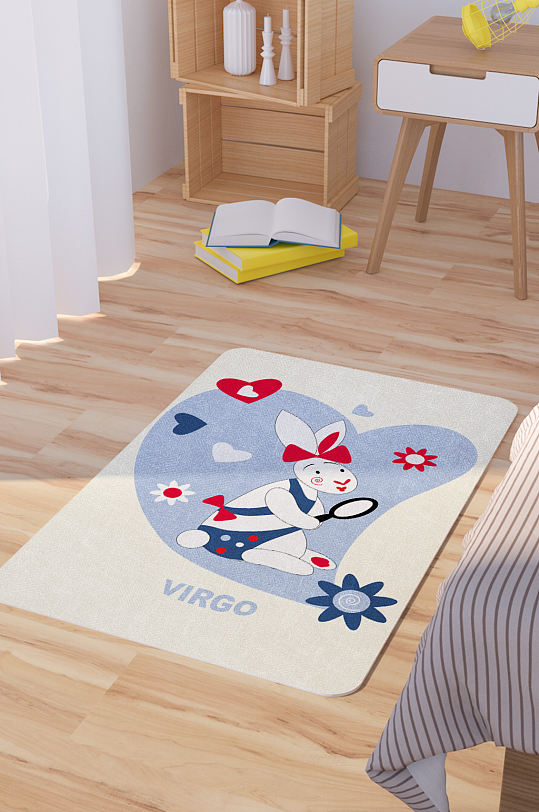 矢量手绘卡通可爱兔子脚垫地毯图案-众图网