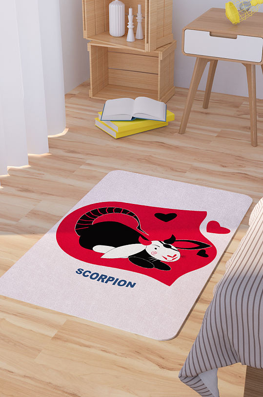 矢量手绘卡通可爱兔子脚垫地毯图案-众图网