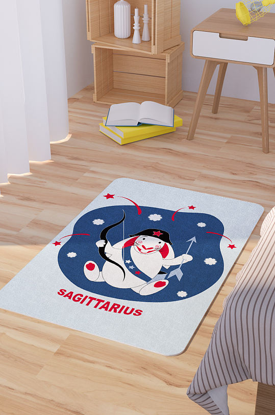 矢量手绘卡通可爱兔子脚垫地毯图案-众图网