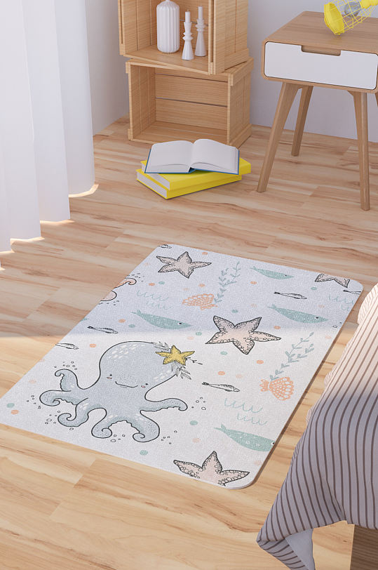 矢量手绘卡通可爱章鱼脚垫地毯图案-众图网