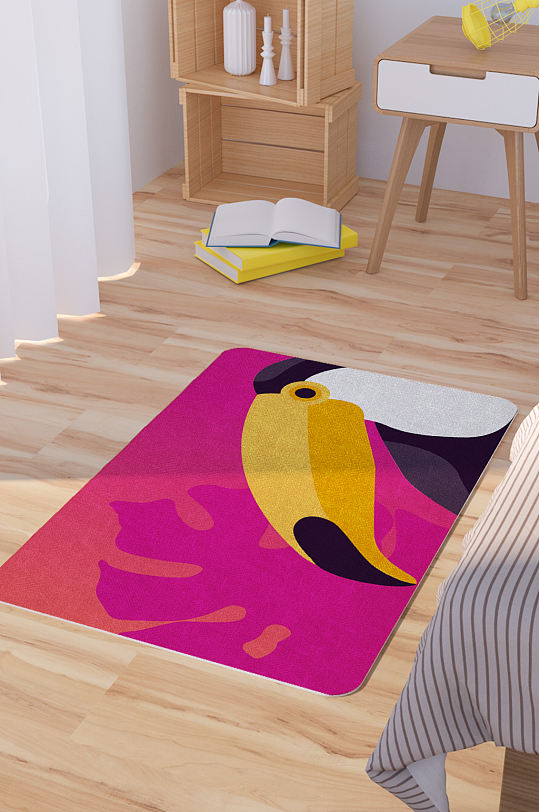 矢量手绘卡通可爱大嘴鸟脚垫地毯图案-众图网