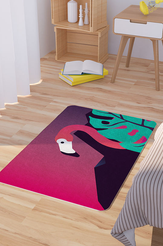 矢量手绘卡通可爱火烈鸟脚垫地毯图案-众图网