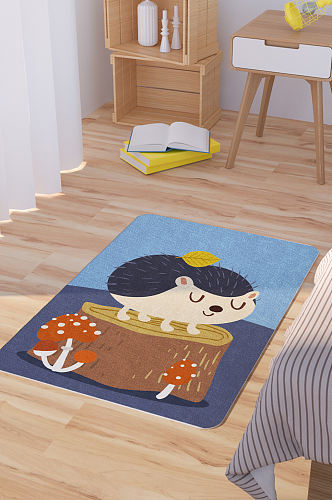 矢量手绘卡通可爱小刺猬脚垫地毯图案