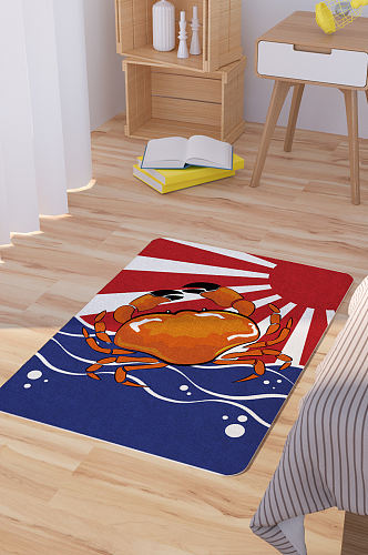 矢量手绘卡通海洋螃蟹脚垫地毯图案