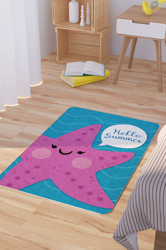 矢量手绘卡通可爱海星脚垫地毯图案