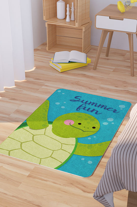 矢量手绘卡通可爱海龟脚垫地毯图案-众图网