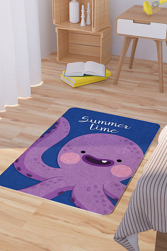 矢量手绘卡通可爱章鱼脚垫地毯图案