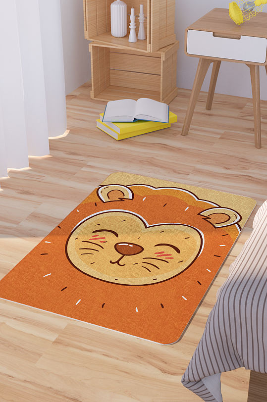 矢量手绘卡通可爱狮子脚垫地毯图案-众图网