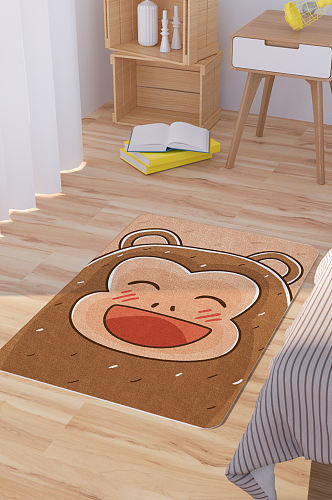 矢量手绘卡通可爱猴子脚垫地毯图案