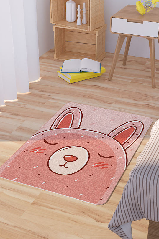 矢量手绘卡通可爱兔子脚垫地毯图案