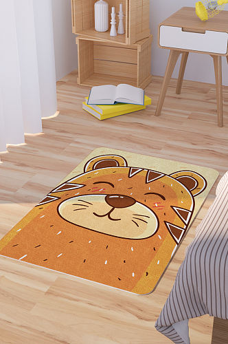 矢量手绘卡通可爱动物头像脚垫地毯图案