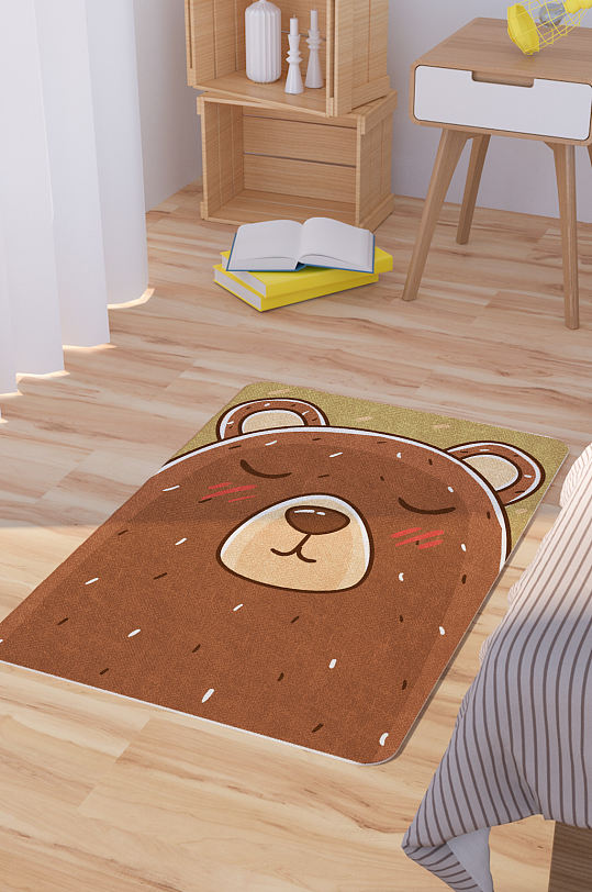 矢量手绘卡通可爱熊头像脚垫地毯图案