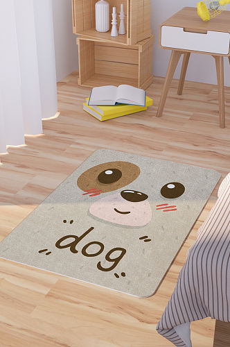 矢量手绘卡通可爱狗狗大头脚垫地毯图案