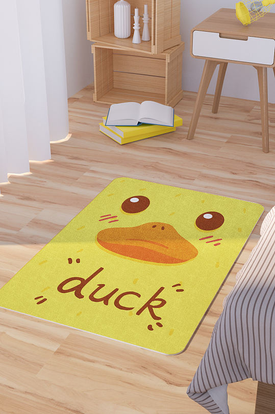 矢量手绘卡通可爱鸭子大头脚垫地毯图案