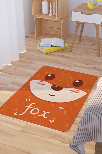 矢量手绘卡通可爱狐狸大头脚垫地毯图案