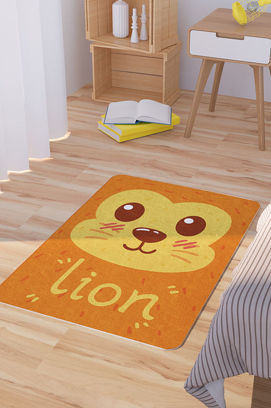 矢量手绘卡通可爱狮子大头脚垫地毯图案-众图网