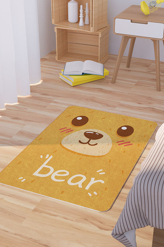 矢量手绘卡通可爱熊大头脚垫地毯图案