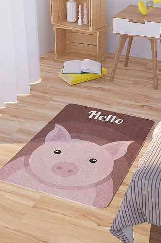 矢量手绘卡通可爱小猪脚垫地毯图案