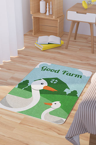 矢量手绘卡通可爱鸭子脚垫地毯图案