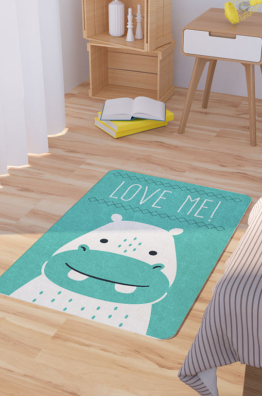 矢量手绘卡通可爱小动物脚垫地毯图案-众图网