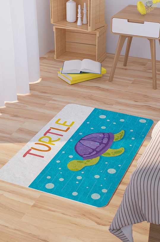 矢量手绘卡通可爱海龟脚垫地毯图案-众图网