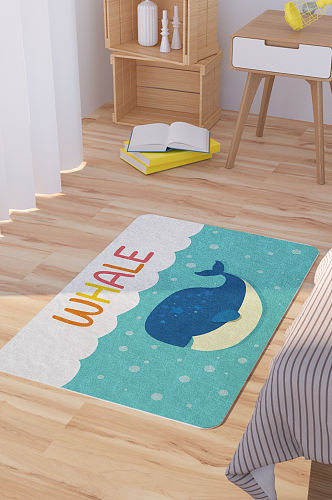 矢量手绘卡通可爱鲸鱼脚垫地毯图案