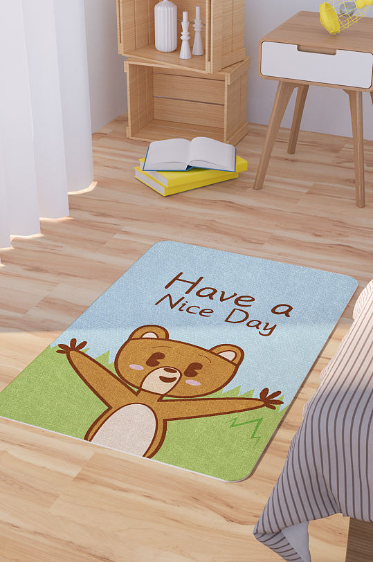 矢量手绘卡通可爱小动物脚垫地毯图案-众图网