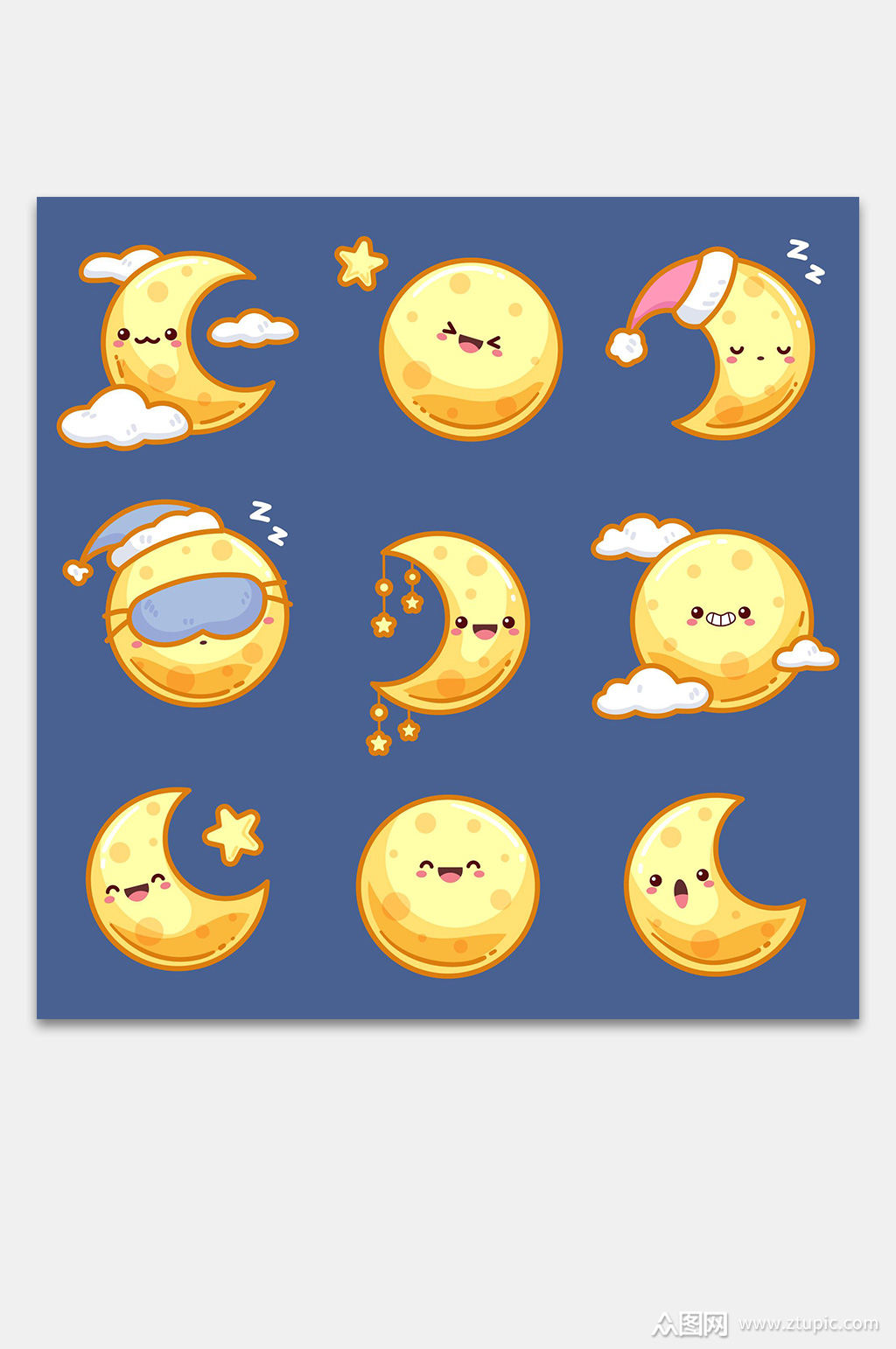 矢量手绘卡通可爱月亮免扣素材