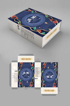 中秋节月饼蓝色礼盒包装设计