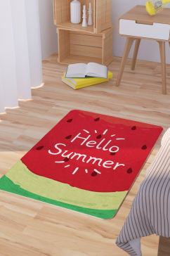 矢量手绘夏日西瓜卡通可爱脚垫地毯图案
