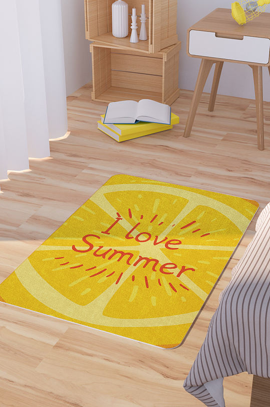 矢量手绘橙子卡通可爱脚垫地毯图案-众图网